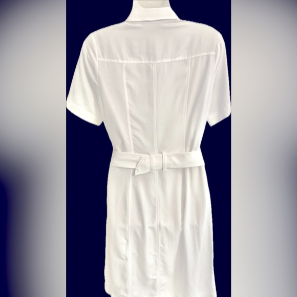 Women's 4 S Small Designer Karen Millen White belted Tailored Utility Dress - Picture 11 of 11